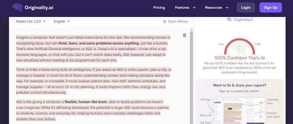 originality.ai sur lui-même