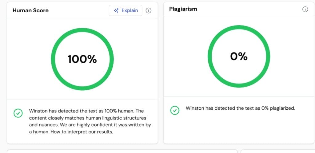Les scores de Winston AI