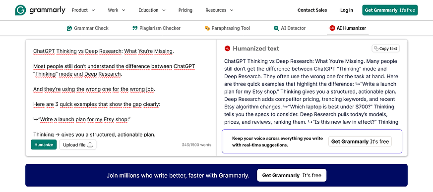 Humanizador de IA de Grammarly