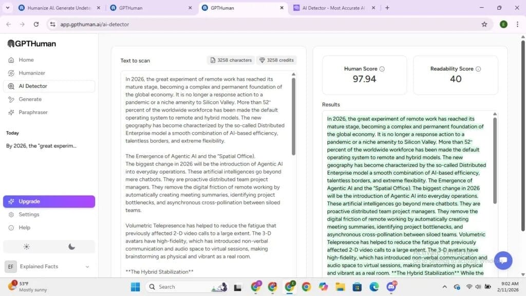 Resultado del detector de IA de GPTHuman