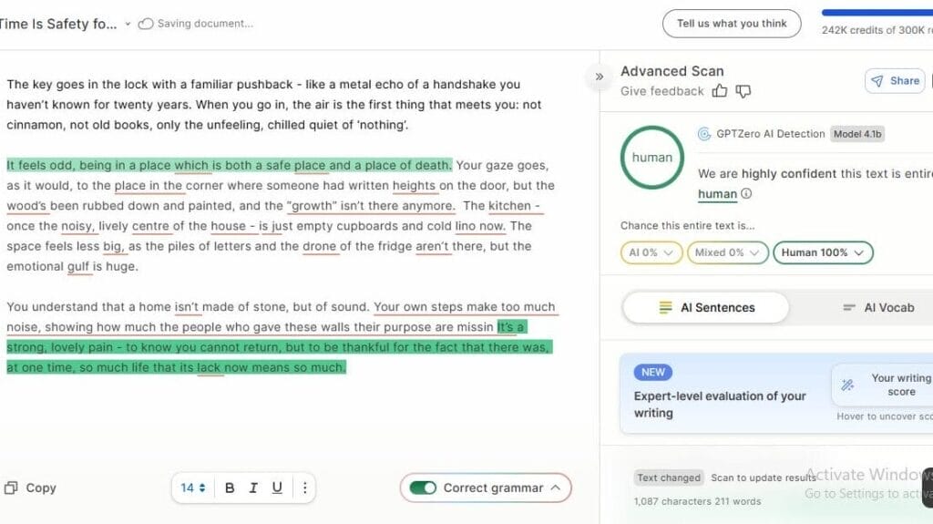 gptzero human results