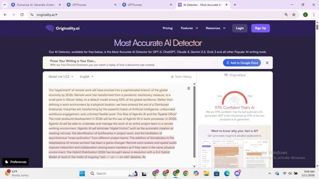 Resultados finales de Originality AI