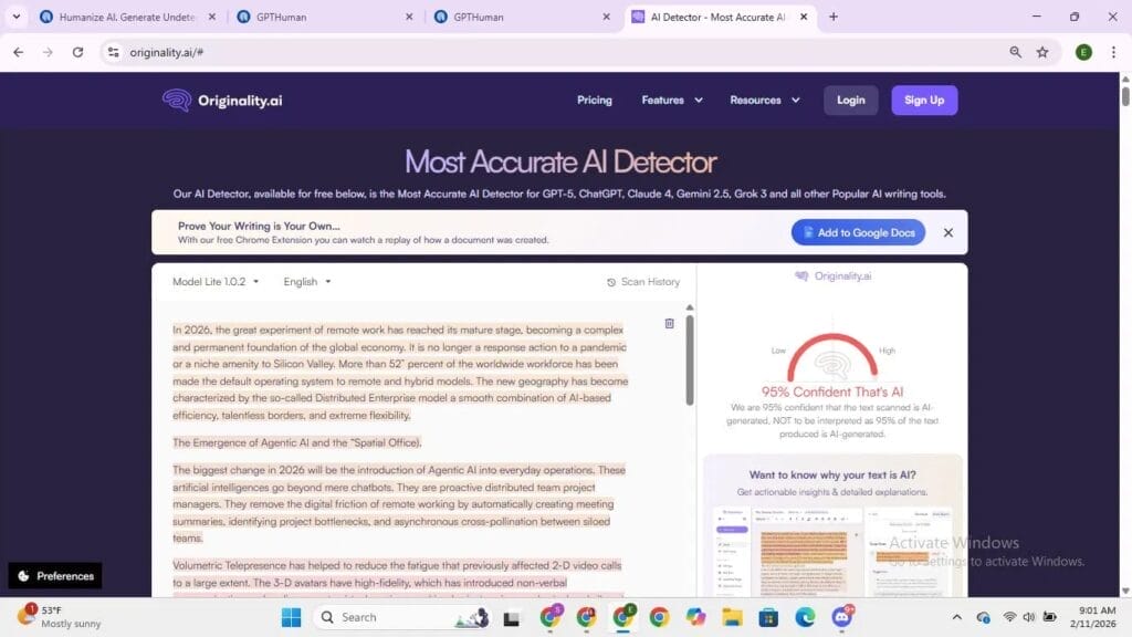 Resultados de Originality AI