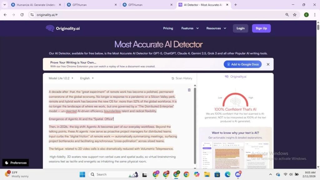 Resultados de Originality AI BypassAI