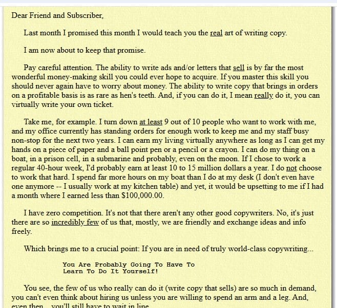 Gary Halbert direct-response sales letter example of persuasive human writing