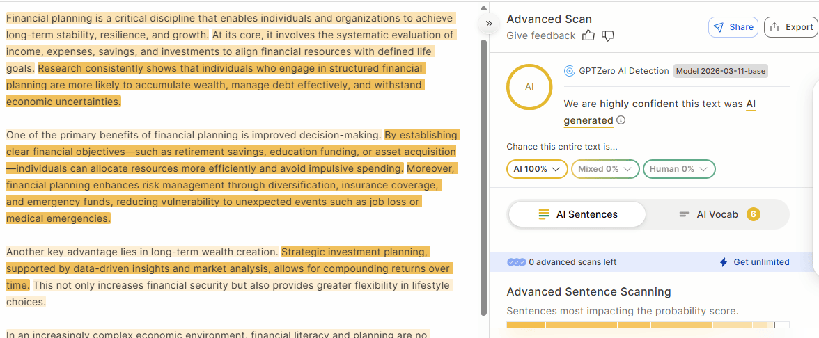 GPTHuman.ai interface showing AI content flagged as 100% AI-written