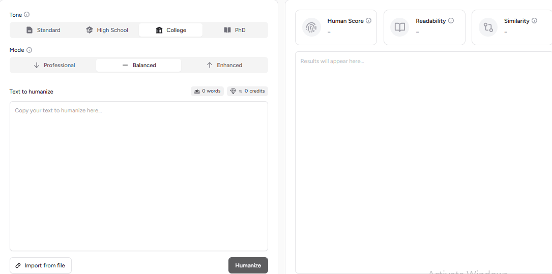 GPTHuman.ai interface with AI text pasted ready to humanize