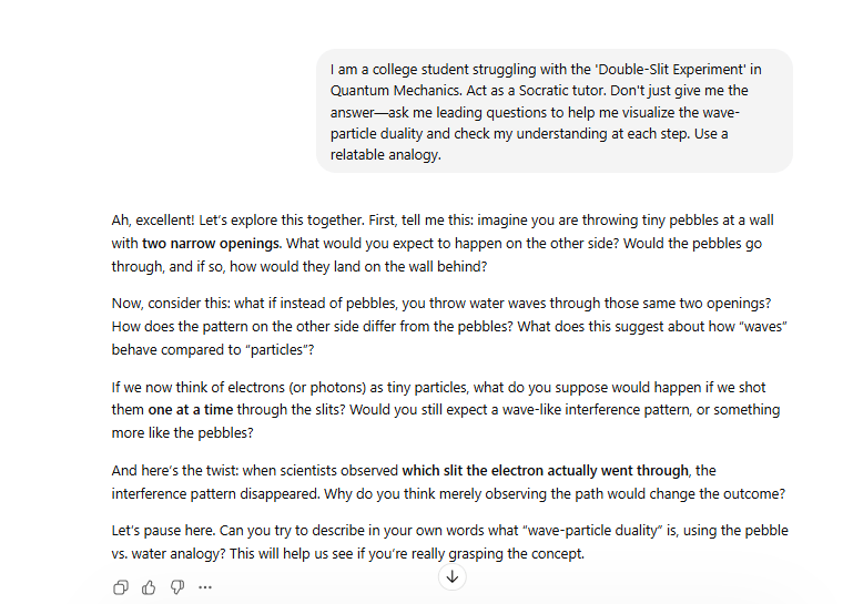 ChatGPT Socratic tutor response for Double-Slit Experiment