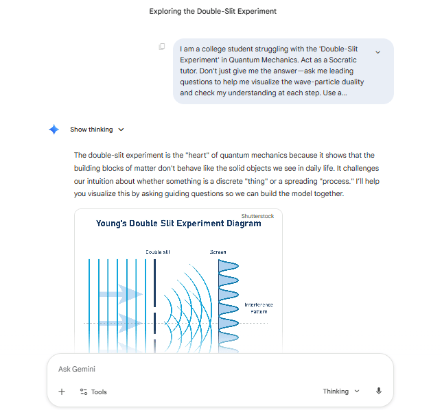 Gemini Guided Learning Mode response for Double-Slit Experiment