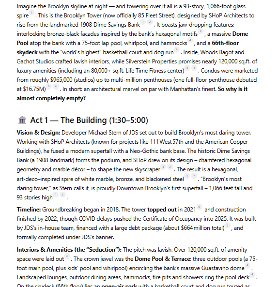 ChatGPT deep research output on Brooklyn Tower